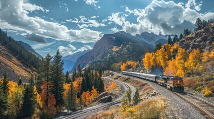 Fototapeta premium Train driving through mountain path