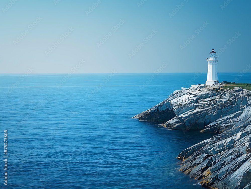 Wall mural dare to think: a lone lighthouse on a rocky cliff overlooking the vast ocean, symbolizing guidance a