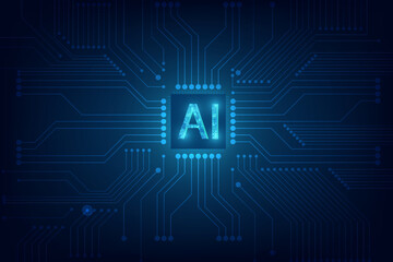 Abstract futuristic digital and technology on dark blue color background. AI(Artificial Intelligence) wording with the Circuit board design.vector illustration.