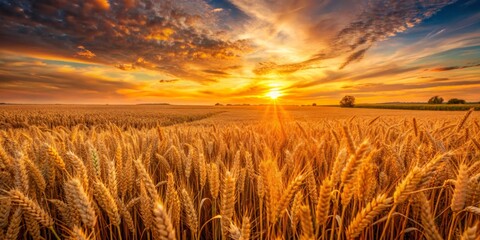 Golden Wheat Field Sunset Landscape