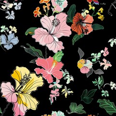 Exquisite Hibiscus Floral Motif for Artistic Endeavors