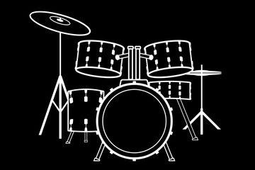 Illustration of drum kit on black background. Use as design element for notices, announcements, posters, flyers, handbills, stationery, websites & more.