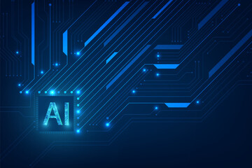 Abstract futuristic digital and technology on dark blue color background. AI(Artificial Intelligence) wording with the Circuit board design.vector illustration.