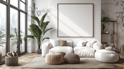 Mockup frame in contemporary Scandinavian living room interior
