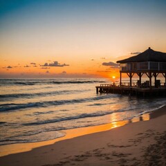 Artificial Intelligence (AI) image of sunset on the beach.