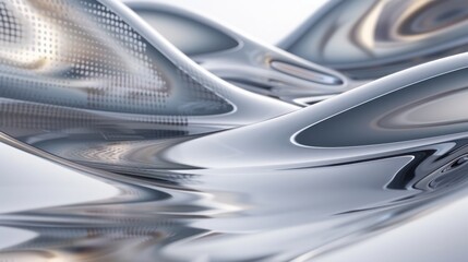 A futuristic abstract background with metallic floating waves in silver and gray, reflecting a high-tech vibe suitable for innovative or technological contexts.