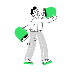 An editable line mini illustration showing person taking medicine 

