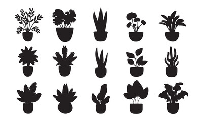 set of hand drawn vector plants , side view black outline  graphics trees elements for decoration and architect