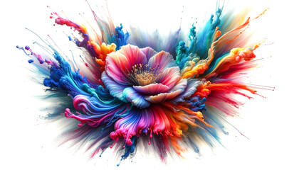 Abstract paint flower colorful petals by liquid fluid splash watercolor alcohol ink isolated on white background