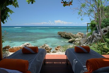 Plakat A beachside spa offering massages with a view of the ocean