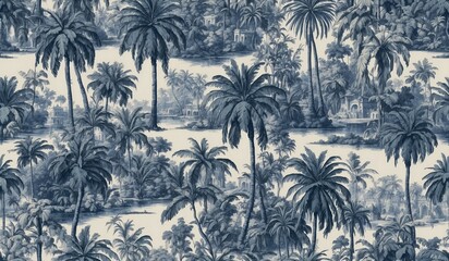 Tropical landscape of lush palm trees serene environment