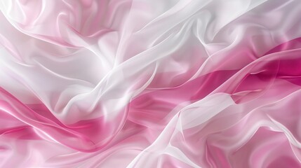 Obraz premium A romantic abstract background with soft, floating waves in pink and white, giving the impression of a delicate fabric or a floral petal drifting in the breeze.
