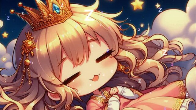 6 seconds of cute chibi anime girl sleeping on clouds  slumber dozing with Zs flying out hd video 1920 1080
