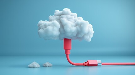 A striking illustration featuring a glowing network cable plugged into a vibrant mass of clouds, symbolizing the seamless connection to cloud storage services.