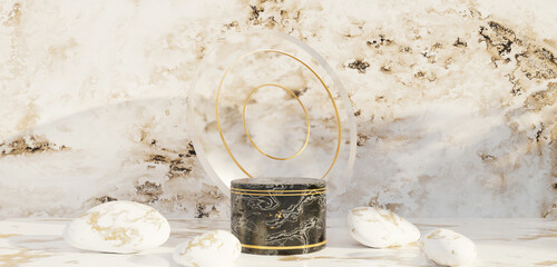 circular marble podium circle translucent acrylic Marble pallet 3D illustration