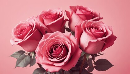 Fototapeta premium Valentine's Day design concept background with pink and red rose flowers on pink table background, Valentines, Spring or Mother's day,