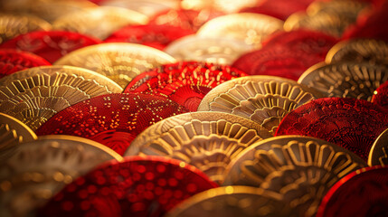  Chinese festival, vibrant illustrations of oriental art often feature golden and red color, symbolizing happiness and greeting the new year with traditional Chinese motifs.