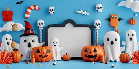 Halloween Decor with Ghosts and Pumpkins