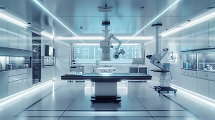 Minimalist medical research setup with sleek design and clean lines, Contemporary, High contrast, Digital art