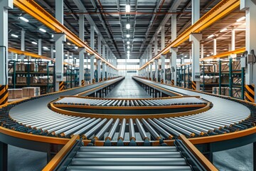 Fototapeta premium Modern logistics center with automated sorting systems and conveyor belts, centers logistics, hightech and efficient operations