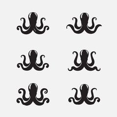 Vector black octopus logo set. tentacle, logo, aquatic, ocean, seafood, monster, animal, marine logo design with white background illustration EPS10.