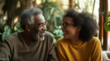 Obraz premium Happy senior African American couple laughing together outdoors