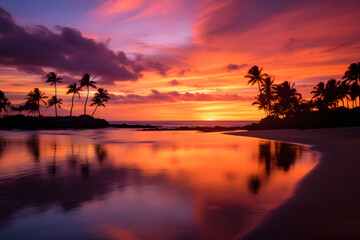 Breathtaking Scenic Beach View Under a Majestic Colorful Sunset Sky