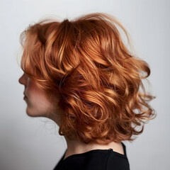 Obraz premium Vibrant Red Curly Hair Side Profile on Neutral Background