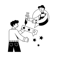 Check line style mini illustration of doctor feedback 

