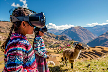 Peruvian children with virtual reality glasses