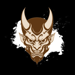 Japanese Oni Demon Mask Illustration. Mask Designs for T-shirts, Tattoos, Stickers, Gaming Logos or Posters