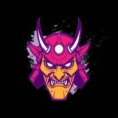 Japanese Oni Demon Mask Illustration. Mask Designs for T-shirts, Tattoos, Stickers, Gaming Logos or Posters