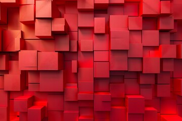 Abstract red geometric cubes creating a 3D pattern with depth and shadow play.