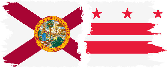 District of Columbia USA - Washington, DC and Florida state grunge brush flags connection vector
