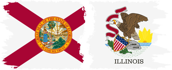 Obraz premium Illinois and Florida states grunge brush flags connection vector