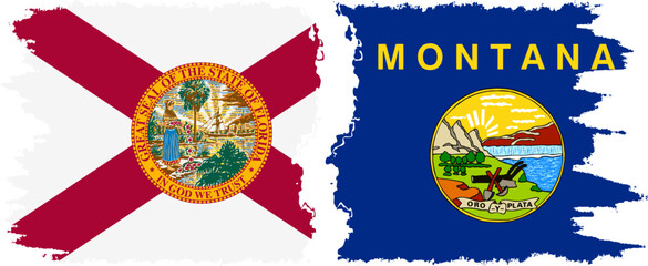 Montana and Florida states grunge brush flags connection vector