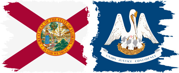Louisiana and Florida states grunge brush flags connection vector