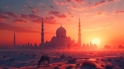 Sunset over the Grand Mosque in Abu Dhabi