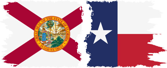 Texas and Florida states grunge brush flags connection vector