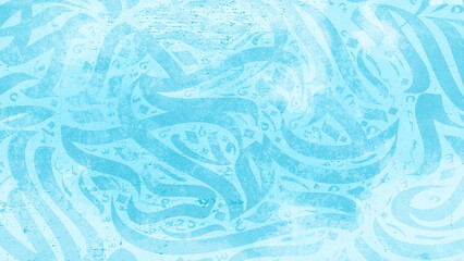 Fototapeta premium Arabic calligraphy wallpaper on a wall with a blue background and old paper interlacing. Translate 