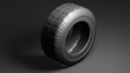 New machine tire on dark background. Minimal modern seamless motion design. Abstract loop animation