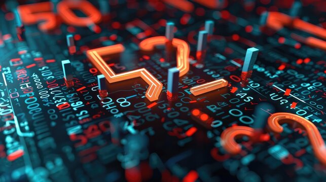 Stock market bottoming, question marks around, stock technical chart. Generative AI.