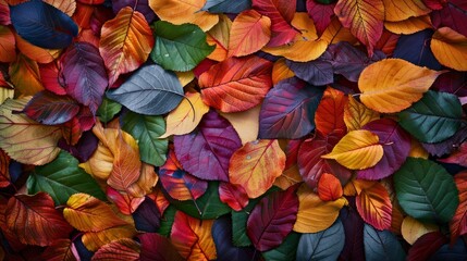 Pattern of autumn colorful leaves. Autumn bright colored background, wallpaper. Leaves close up