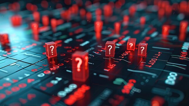 Stock market bottoming, question marks around, stock technical chart. Generative AI. - Powered by Adobe