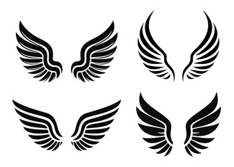 Set of silhouette eagle and hawk wings icon. The sign of freedom, kingdom and independence. Wings set for t-shirt elements, logo, and a coloring page. Bird wings sign flat vector.