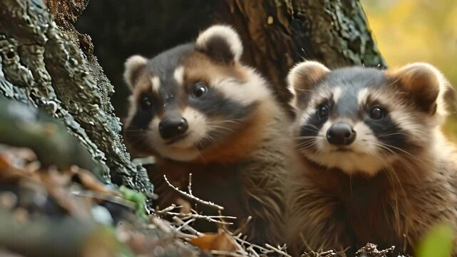 ferrets hiding in a tree Video 4K
