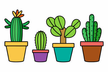 different icon set of colored cactus and succulent illustration 