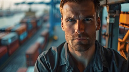 Fototapeta premium Logistics Manager Overseeing Container Loading from Control Tower