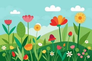 meadows wildflowers vector illustration