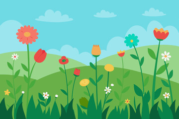 meadows with wildflowers vector illustration 